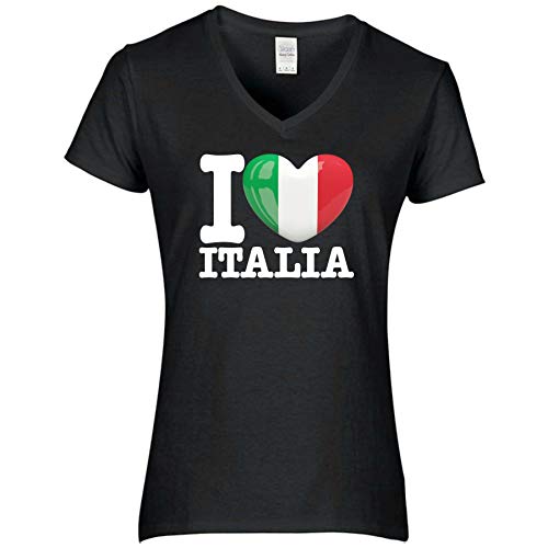 FanShirts4u Damen T-Shirt - I Love Italien Italy Italia - WM EM Trikot Liebe Herz Heart (S, Italia/schwarz) von FanShirts4u