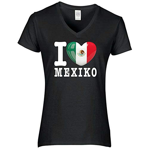 FanShirts4u Damen T-Shirt - I Love MEXIKO Mexico - WM Trikot Liebe Herz Heart (S, MEXIKO/schwarz) von FanShirts4u