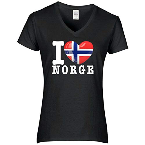 FanShirts4u Damen T-Shirt - I Love NORWEGEN Norway Norge - WM EM Trikot Liebe Herz Heart (XXL, Norge/schwarz) von FanShirts4u