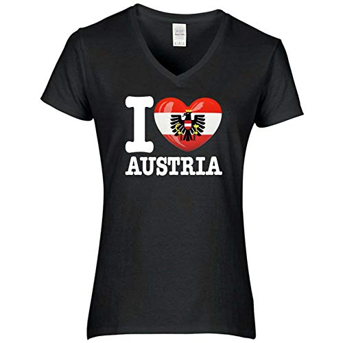 FanShirts4u Damen T-Shirt - I Love ÖSTERREICH Austria - WM EM Trikot Liebe Herz Heart (S, Austria/schwarz) von FanShirts4u