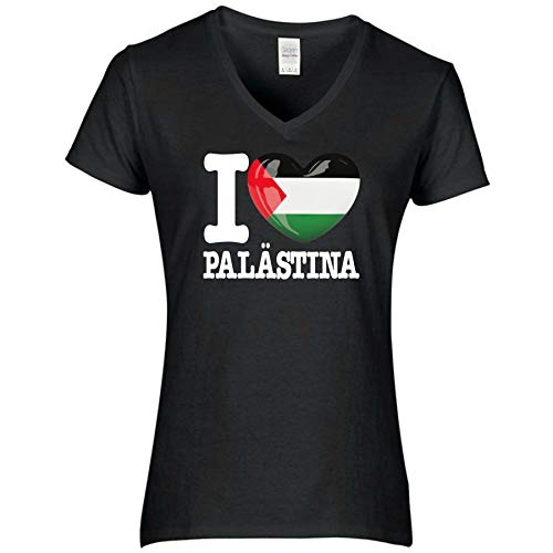 FanShirts4u Damen T-Shirt - I Love PALÄSTINA Palestine - WM Trikot Liebe Herz Heart (S, PALÄSTINA/schwarz) von FanShirts4u