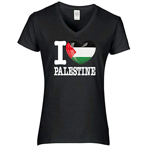 FanShirts4u Damen T-Shirt - I Love PALÄSTINA Palestine - WM Trikot Liebe Herz Heart (S, Palestine/schwarz) von FanShirts4u