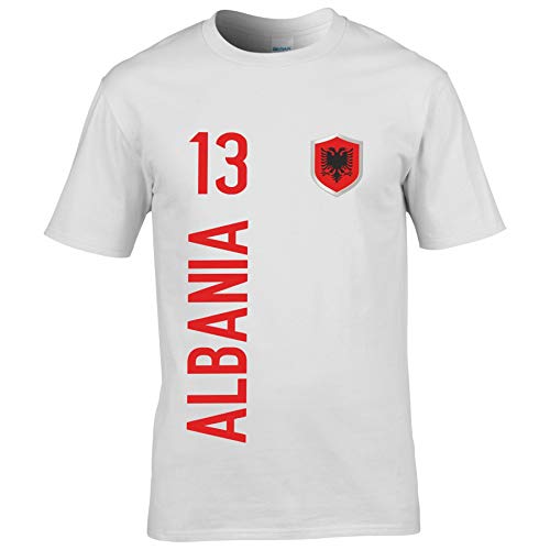 FanShirts4u Herren Fan-Shirt Jersey Trikot - ALBANIEN/Albania/SHQIPËRISË - T-Shirt inkl. Druck Wunschname & Nummer WM EM (L, Albania/weiß) von FanShirts4u