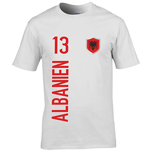 FanShirts4u Herren Fan-Shirt Jersey Trikot - ALBANIEN/Albania/SHQIPËRISË - T-Shirt inkl. Druck Wunschname & Nummer WM EM (M, ALBANIEN/weiß) von FanShirts4u