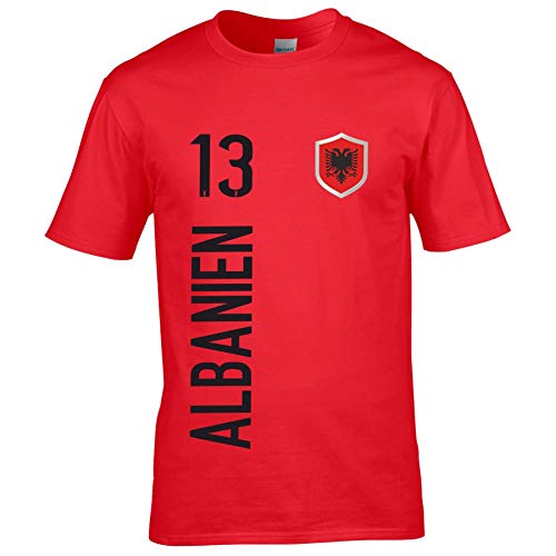 FanShirts4u Herren Fan-Shirt Jersey Trikot - ALBANIEN/Albania/SHQIPËRISË - T-Shirt inkl. Druck Wunschname & Nummer WM EM (S, ALBANIEN/rot) von FanShirts4u