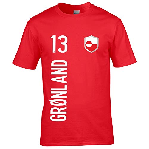 FanShirts4u Herren Fan-Shirt Jersey Trikot - GRÖNLAND/GRØNLAND - T-Shirt inkl. Druck Wunschname & Nummer WM EM (S, GRØNLAND/rot) von FanShirts4u