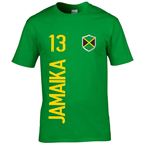 FanShirts4u Herren Fan-Shirt Jersey Trikot - Jamaika/Jamaica - T-Shirt inkl. Druck Wunschname & Nummer WM (L, Jamaika/grün) von FanShirts4u