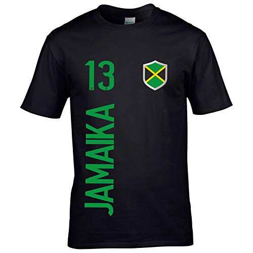 FanShirts4u Herren Fan-Shirt Jersey Trikot - Jamaika/Jamaica - T-Shirt inkl. Druck Wunschname & Nummer WM (L, Jamaika/schwarz) von FanShirts4u