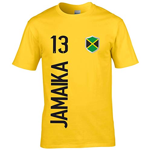 FanShirts4u Herren Fan-Shirt Jersey Trikot - Jamaika/Jamaica - T-Shirt inkl. Druck Wunschname & Nummer WM (XL, Jamaika/gelb) von FanShirts4u