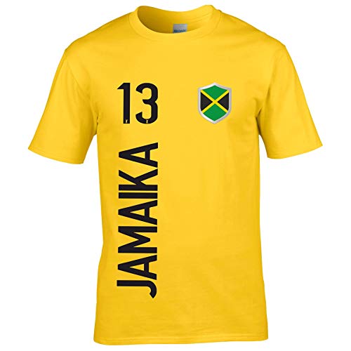 FanShirts4u Herren Fan-Shirt Jersey Trikot - Jamaika/Jamaica - T-Shirt inkl. Druck Wunschname & Nummer WM (XXL, Jamaika/gelb) von FanShirts4u