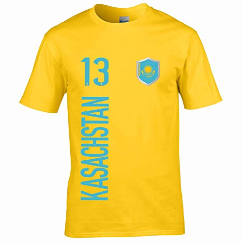 FanShirts4u Herren Fan-Shirt Jersey Trikot - KASACHSTAN - T-Shirt inkl. Druck Wunschname & Nummer WM EM (L, KASACHSTAN/gelb) von FanShirts4u