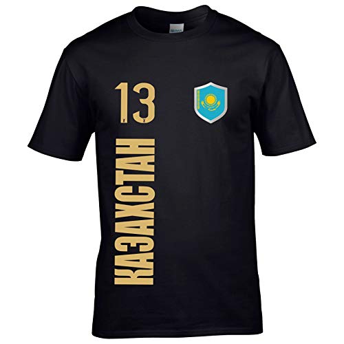 FanShirts4u Herren Fan-Shirt Jersey Trikot - KASACHSTAN - T-Shirt inkl. Druck Wunschname & Nummer WM EM (L, KASACHSTAN-kasachisch/schwarz) von FanShirts4u