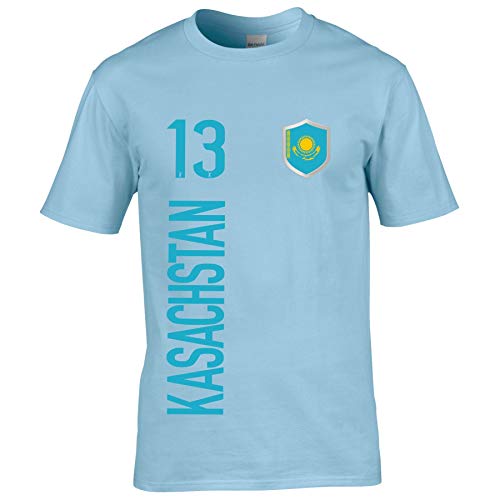 FanShirts4u Herren Fan-Shirt Jersey Trikot - KASACHSTAN - T-Shirt inkl. Druck Wunschname & Nummer WM EM (S, KASACHSTAN/hellblau) von FanShirts4u