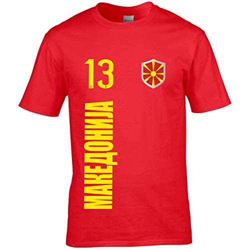 FanShirts4u Herren Fan-Shirt Jersey Trikot - MAZEDONIEN/MAKEDOIJA - T-Shirt inkl. Druck Wunschname & Nummer WM EM (M, MAKEDOIJA/rot) von FanShirts4u