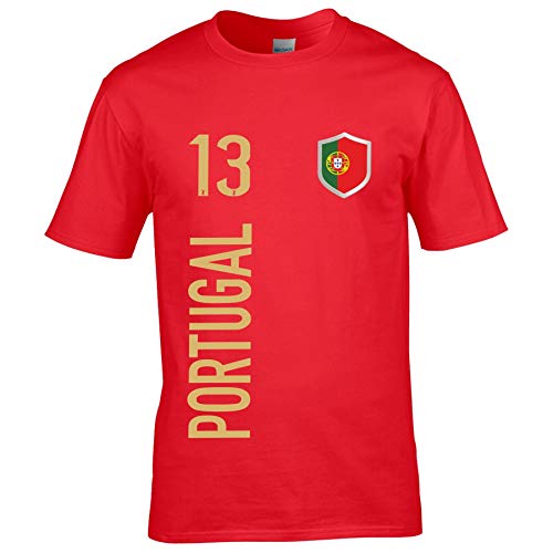 FanShirts4u Herren Fan-Shirt Jersey Trikot - Portugal - T-Shirt inkl. Druck Wunschname & Nummer EM WM (5XL, Portugal/rot - Gold) von FanShirts4u