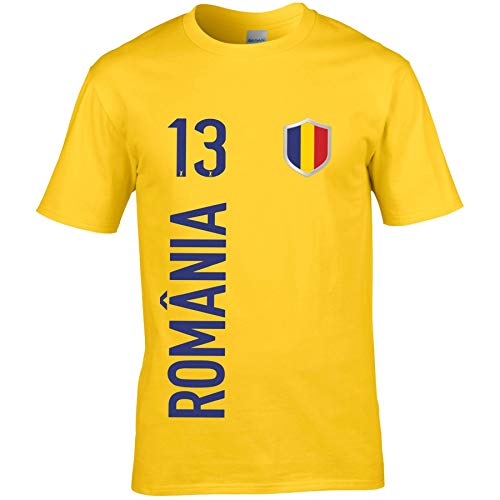 FanShirts4u Herren Fan-Shirt Jersey Trikot - RUMÄNIEN/ROMÂNIA - T-Shirt inkl. Druck Wunschname & Nummer WM EM (L, ROMÂNIA/gelb) von FanShirts4u