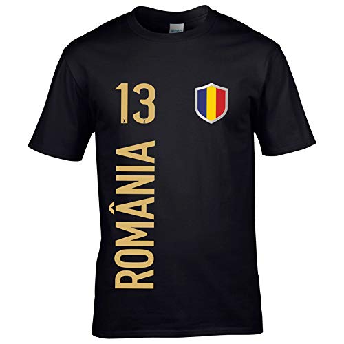 FanShirts4u Herren Fan-Shirt Jersey Trikot - RUMÄNIEN/ROMÂNIA - T-Shirt inkl. Druck Wunschname & Nummer WM EM (S, ROMÂNIA/schwarz) von FanShirts4u