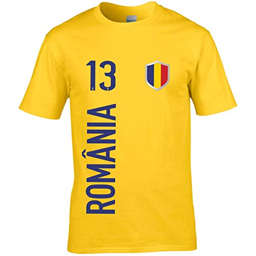 FanShirts4u Herren Fan-Shirt Jersey Trikot - RUMÄNIEN/ROMÂNIA - T-Shirt inkl. Druck Wunschname & Nummer WM EM (XL, ROMÂNIA/gelb) von FanShirts4u