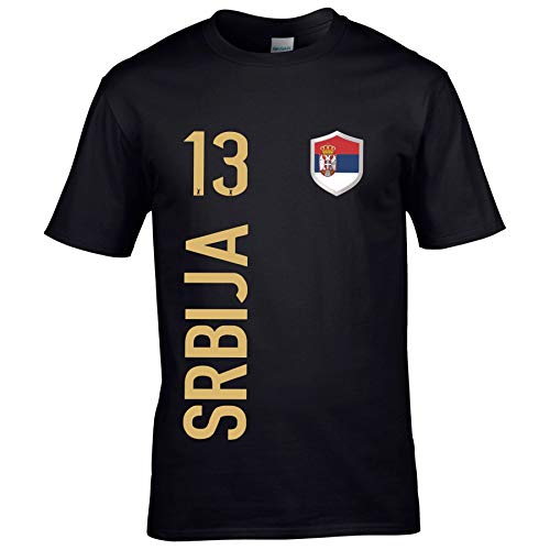 FanShirts4u Herren Fan-Shirt Jersey Trikot - SERBIEN/Srbija - T-Shirt inkl. Druck Wunschname & Nummer WM EM (L, Srbija/schwarz) von FanShirts4u