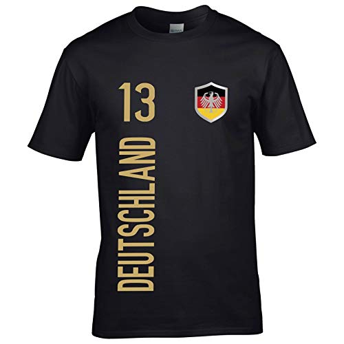 FanShirts4u Herren Fanshirt Jersey Trikot Deutschland Germany T-Shirt inkl. Druck Wunschname u. Wunschnummer EM WM (L, Deutschland/schwarz) von FanShirts4u