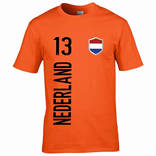 FanShirts4u Herren Fanshirt Jersey Trikot NIEDERLANDE Holland Nederland T-Shirt inkl. Druck Wunschname u. Wunschnummer EM WM (L, Nederland/orange) von FanShirts4u