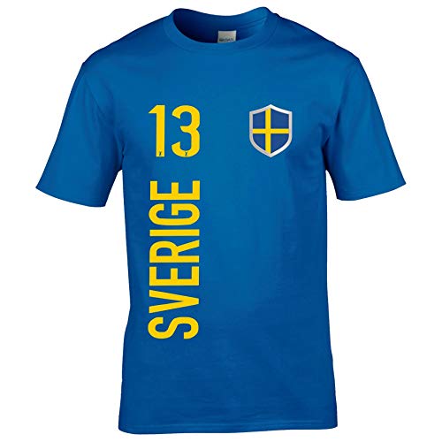 FanShirts4u Herren Fanshirt Jersey Trikot SCHWEDEN Sverige Sweden T-Shirt inkl. Druck Wunschname u. Wunschnummer EM WM (L, Sverige/blau) von FanShirts4u