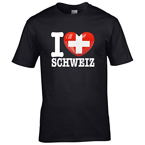 FanShirts4u Herren T-Shirt - I Love Schweiz Switzerland Suisse - WM EM Trikot Liebe Herz Heart (5XL, Schweiz/schwarz) von FanShirts4u