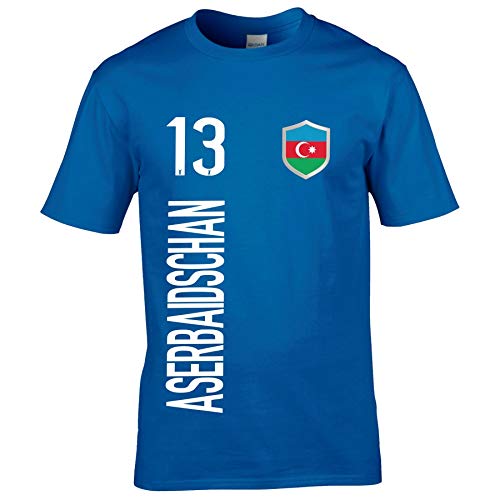 FanShirts4u Kinder Fanshirt Trikot Jersey ASERBAIDSCHAN T-Shirt inkl. Druck Wunschname u. Wunschnummer EM WM (7/8 Jahre 122-128 cm, ASERBAIDSCHAN/Blau) von FanShirts4u