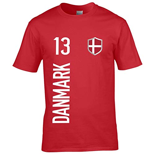 FanShirts4u Kinder Fanshirt Trikot Jersey DÄNEMARK Danmark Denmark T-Shirt inkl. Druck Wunschname u. Wunschnummer EM WM (9/11 Jahre 134-146 cm, Danmark/rot) von FanShirts4u