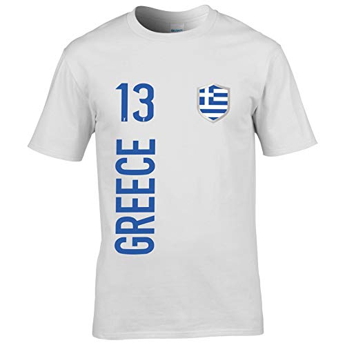 FanShirts4u Kinder Fanshirt Trikot Jersey GRIECHENLAND Greece T-Shirt inkl. Druck Wunschname u. Wunschnummer EM WM (3/4 Jahre 98-104 cm, Greece/Weiß) von FanShirts4u