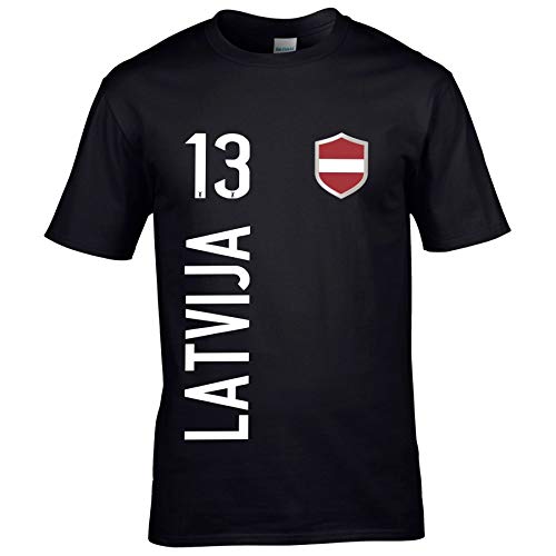 FanShirts4u Kinder Fanshirt Trikot Jersey LETTLAND LATVIJA T-Shirt inkl. Druck Wunschname u. Wunschnummer EM WM (3/4 Jahre 98-104 cm, LATVIJA/Schwarz - Weiß) von FanShirts4u