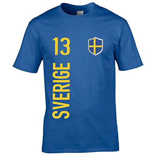 FanShirts4u Kinder Fanshirt Trikot Jersey SCHWEDEN Sverige Sweden T-Shirt inkl. Druck Wunschname u. Wunschnummer EM WM (7/8 Jahre 122-128 cm, Sverige/blau) von FanShirts4u