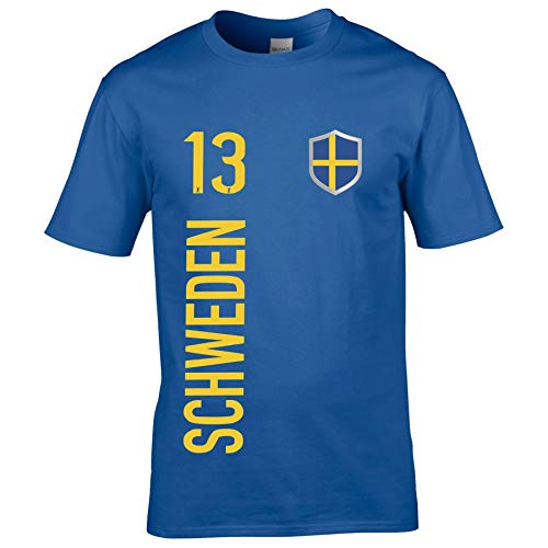 FanShirts4u Kinder Fanshirt Trikot Jersey SCHWEDEN Sverige Sweden T-Shirt inkl. Druck Wunschname u. Wunschnummer EM WM (9/11 Jahre 134-146 cm, SCHWEDEN/blau) von FanShirts4u