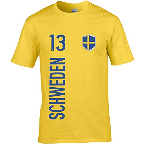 FanShirts4u Kinder Fanshirt Trikot Jersey SCHWEDEN Sverige Sweden T-Shirt inkl. Druck Wunschname u. Wunschnummer EM WM (9/11 Jahre 134-146 cm, SCHWEDEN/gelb) von FanShirts4u