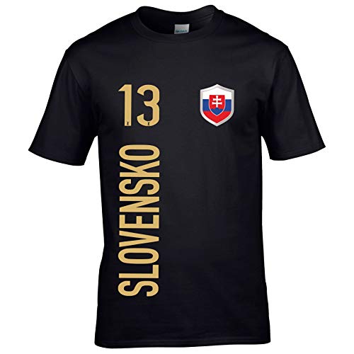 FanShirts4u Kinder Fanshirt Trikot Jersey SLOWAKEI Slovakia Slovensko T-Shirt inkl. Druck Wunschname u. Wunschnummer EM WM (9/11 Jahre 134-146 cm, Slovensko/Schwarz) von FanShirts4u