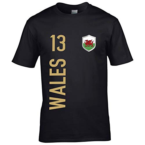 FanShirts4u Kinder Fanshirt Trikot Jersey Wales T-Shirt inkl. Druck Wunschname u. Wunschnummer EM WM (12/14 Jahre 152-164 cm, Wales/schwarz) von FanShirts4u