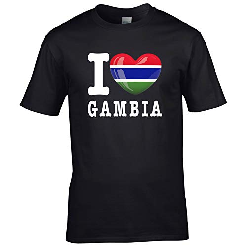 FanShirts4u Kinder T-Shirt - I Love Gambia - WM Trikot Liebe Herz Heart (12/14 Jahre 152-164 cm, I Love Gambia - Schwarz) von FanShirts4u