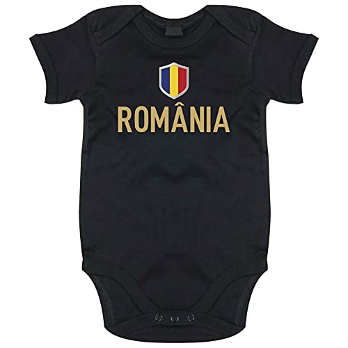 FanShirts4u Länder Baby Body (3-6 Monate, Schwarz / ROMÂNIA) von FanShirts4u