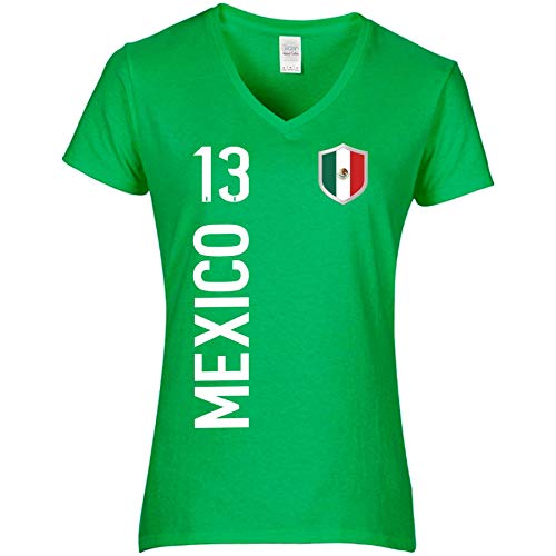 Fanshirt Mexiko/Mexico - Wunschname & Nummer - Damen V-Neck T-Shirt (L, grün/Mexico) von FanShirts4u