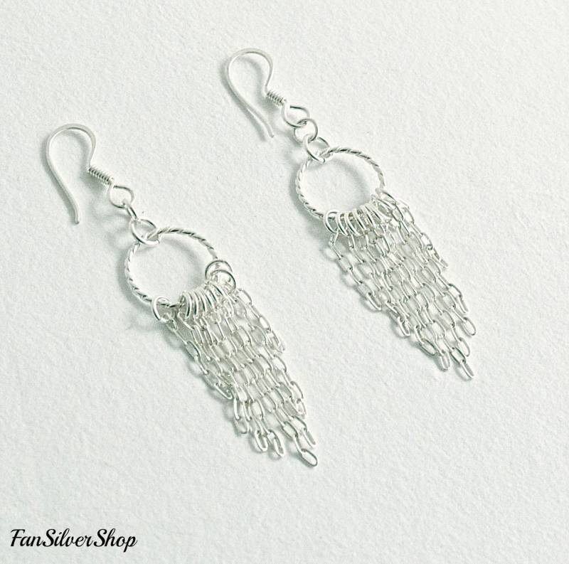 Boho Multi Kette Ohrringe, Sterlingsilber Baumeln Trendy, Geschenk Für Sie, Weihnachtsgeschenk, Weihnachtsgeschenk von FanSilverShop