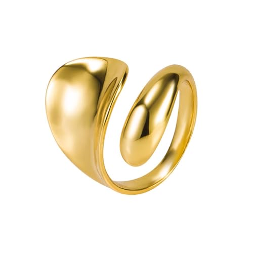﻿Damen Verstellbare Offener Ring Ehering Verlobungsring Chunky Ring mit Träne Wassertropfen Design Daumenring Geschenk für Frauen (golden) von FanSynrare