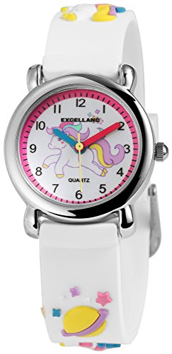 Excellanc Kinderuhr Mädchen Armbanduhr Kinder Analog – Kinder Uhr Kinderarmbanduhr ab 3 Jahre Kids Watch (Traktor,Dino,etc) (Weiß/Einhorn) von Excellanc