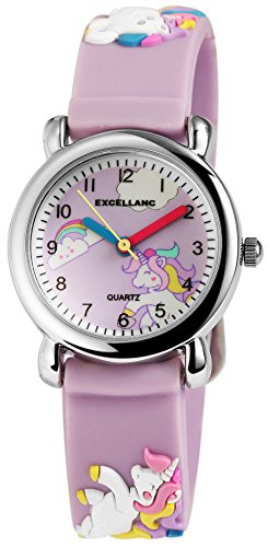 Excellanc Kinderuhr Mädchen Armbanduhr Kinder Analog – Kinder Uhr Kinderarmbanduhr ab 3 Jahre Kids Watch (Traktor,Dino,etc) (Rosa/Einhorn) von Excellanc