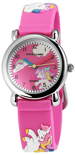 Excellanc Kinder - Uhr Silikon Armbanduhr Dornschließe Analog Quarz Einhorn Rosa 4500005 von Excellanc