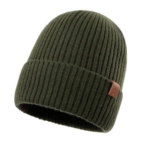 100% Merinowollmütze Beanie-Mütze für Männer Frauen, wintermütze Herren, wollmütze Herren, strickmützen für Herren - Warme Wintermütze Merinomütze zum Laufen Golf mit Fleecefutter Grün XL/XXL von Fancet