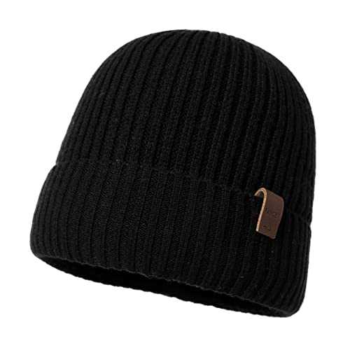 100% Merinowollmütze Beanie-Mütze für Männer Frauen, wintermütze Herren, wollmütze Herren, strickmützen für Herren - Warme Wintermütze Merinomütze zum Laufen Golf mit Fleecefutter Schwarz XL/XXL von Fancet