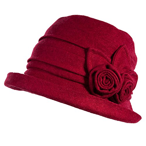 Comhats Wolle rot 1920s Retro Glockehut Fischerhut für Damen Klassische klappbare Bowler Hut Winter von Fancet