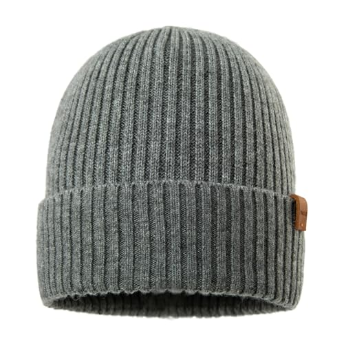 100% Merinowollmütze Beanie-Mütze für Männer Frauen, wintermütze Herren, wollmütze Herren, strickmützen für Herren - Warme Wintermütze Merinomütze zum Laufen Golf mit Fleecefutter Grau von Fancet