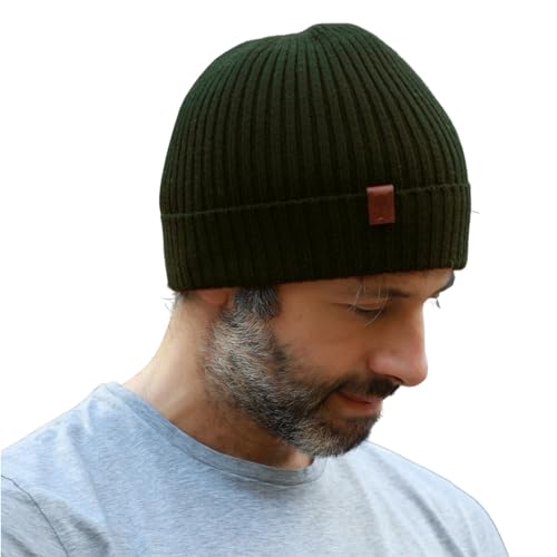 100% Merinowollmütze Beanie-Mütze für Männer Frauen, wintermütze Herren, wollmütze Herren, strickmützen für Herren - Warme Wintermütze Merinomütze zum Laufen Golf mit Fleecefutter Grün von Fancet