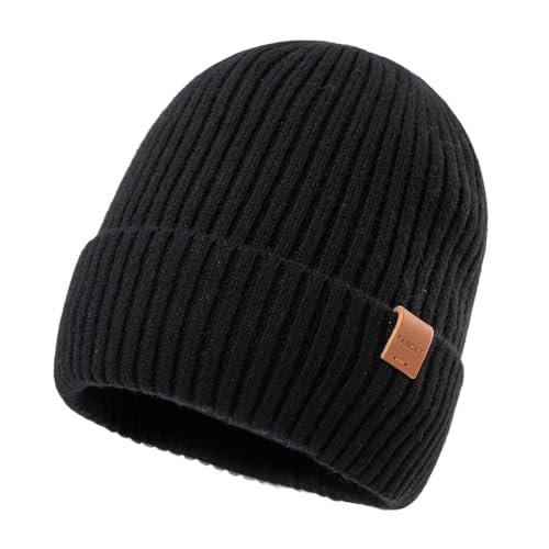 TOP-EX XL/XXL Warme Beanie-Mütze aus 100% Merinowolle mit Fleecefutter für Herren und Damen - Wintermütze für Laufen und Golf, Strickmütze, Wollmützer Schwarz von Fancet